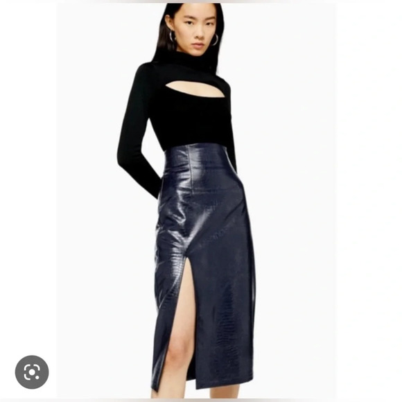 Topshop Dresses & Skirts - BLACK Croc Embossed Faux Leather Midi Skirt